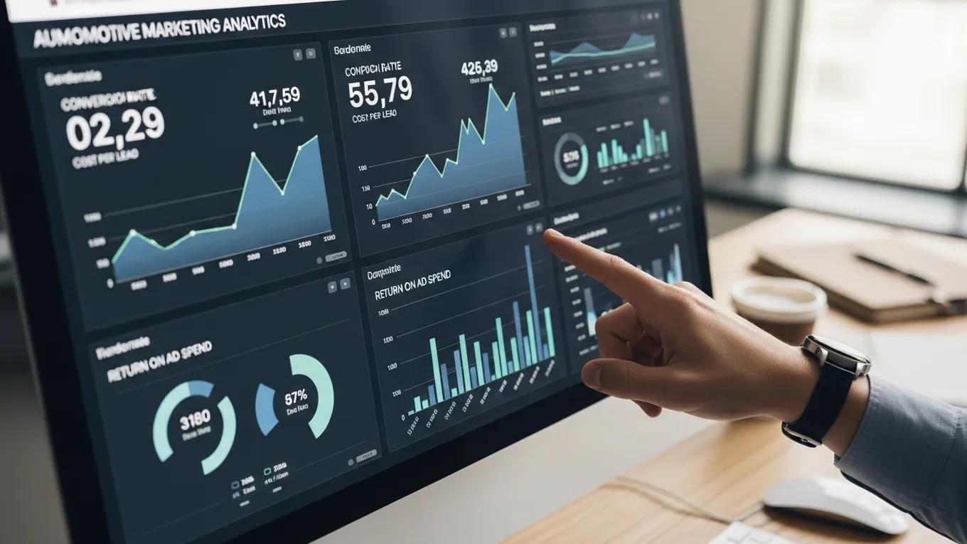 Computer screen displaying analytics for optimizing automotive marketing ROI