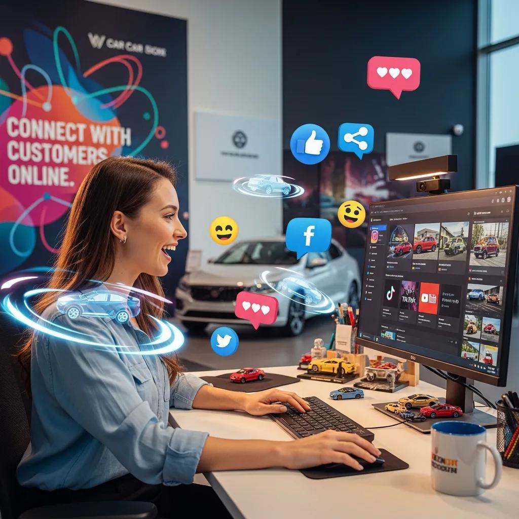 Social media manager creating engaging content for a car dealership